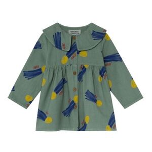 Bobo Choses Green Button-Up Home Dress with Blue and Yellow Design 3-6m